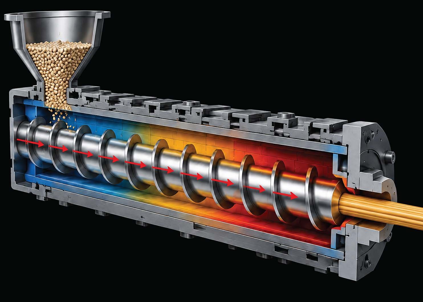 Inside the extruder — feeding, compression and metering zones