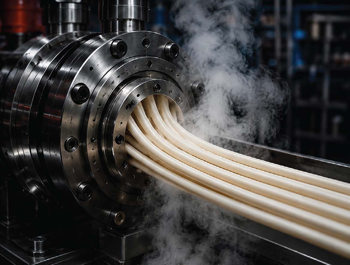 Extrusion die in operation