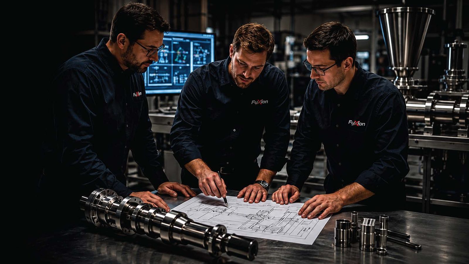 Fuxion process engineers reviewing screw design