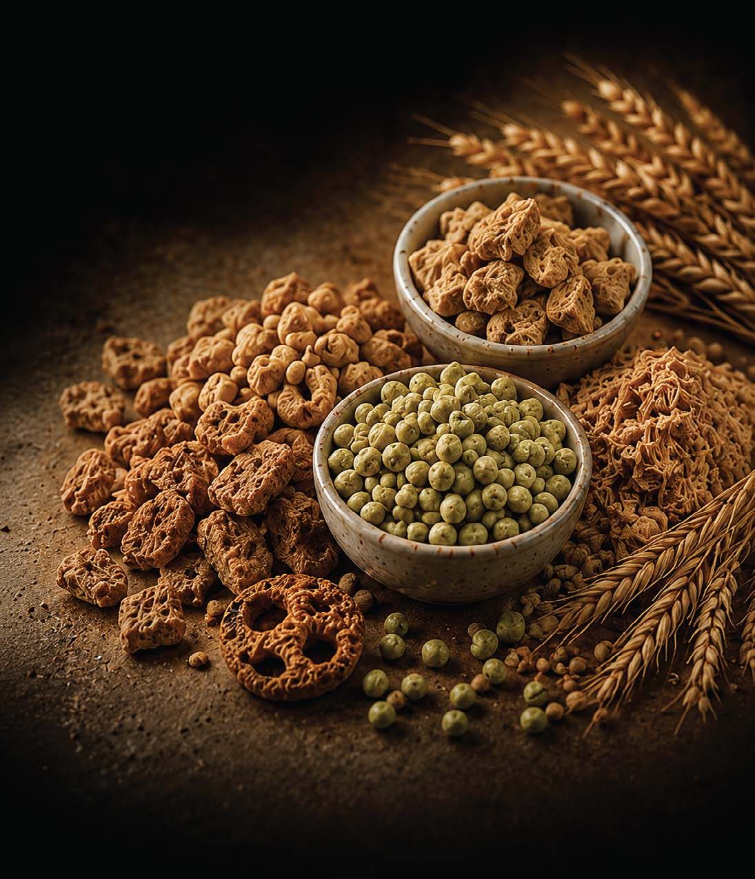 Low-moisture extrusion for snacks and TVP