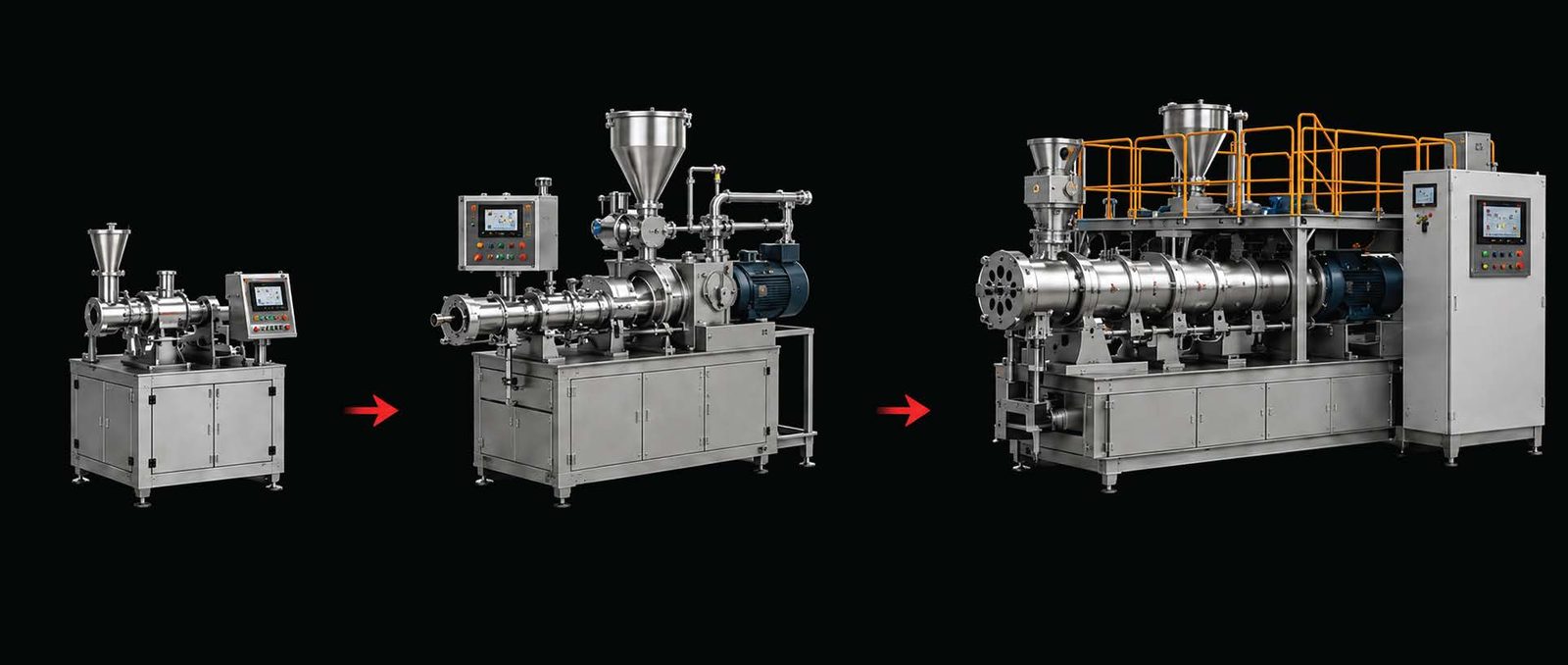 Laboratory, pilot and production scale extrusion systems
